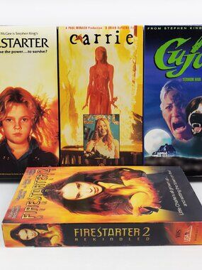 Stephen King Horror VHS Tape Lot 4 Movies Firestarter Carrie Cujo Firestarter 2